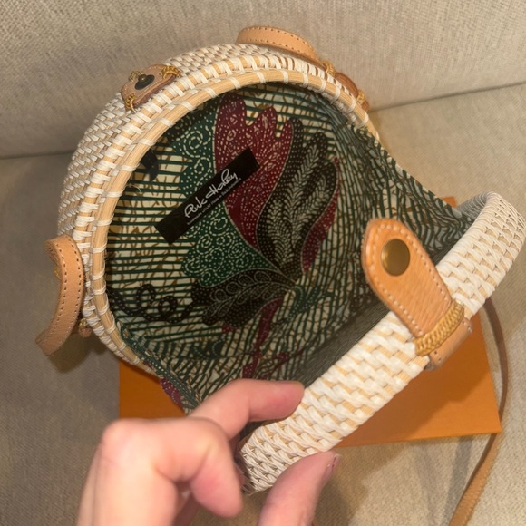 Pink Haley Tan and Cream Round Rattan Bag - Picture 7 of 10